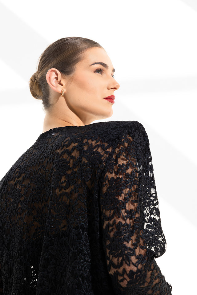 Lace Blazer Skirt Set Noir