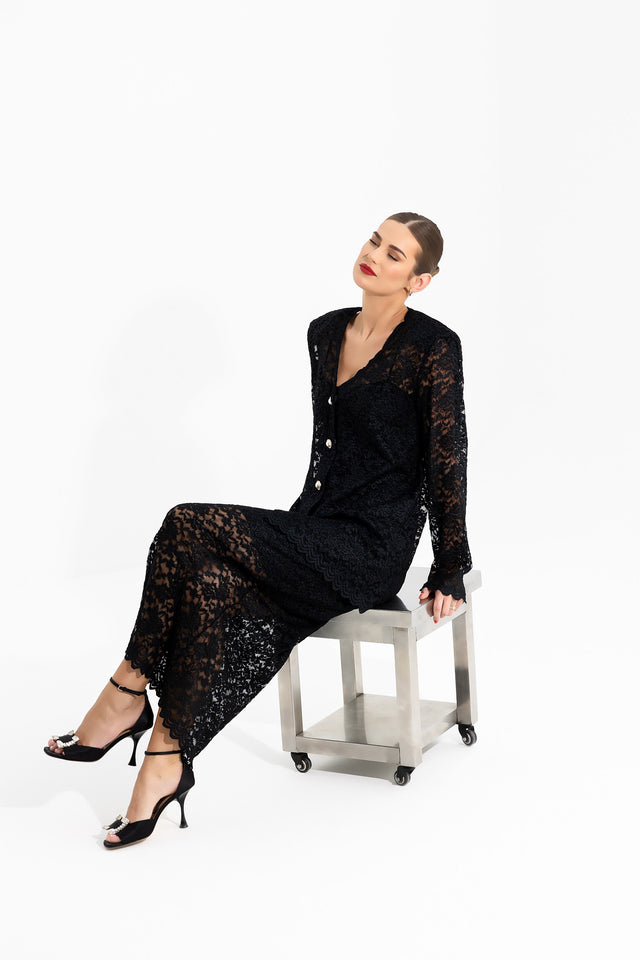 Lace Blazer Skirt Set Noir