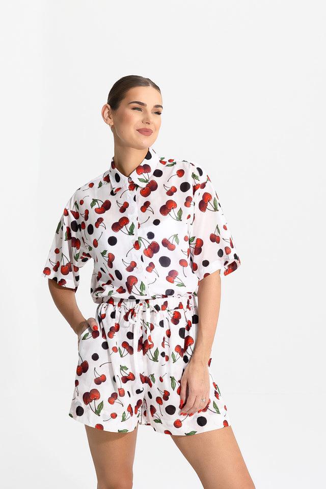 Organic Cotton Shorts Set Cherry Print