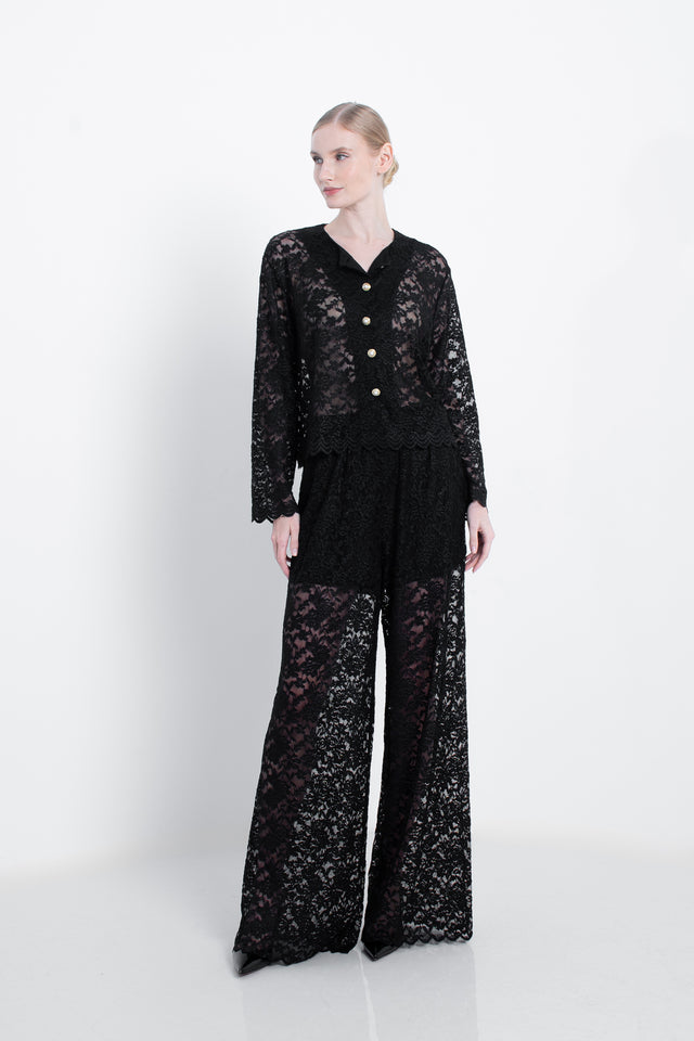 Lace Blazer Trousers Set Noir