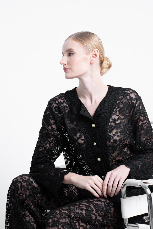 Lace Blazer Trousers Set Noir