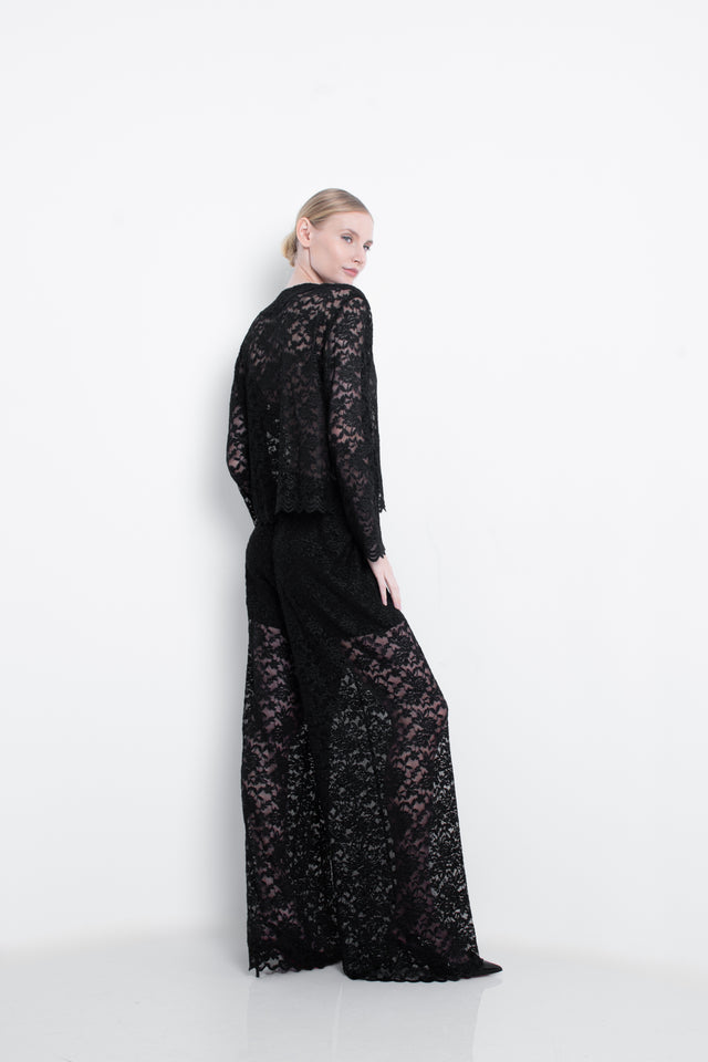 Lace Blazer Trousers Set Noir