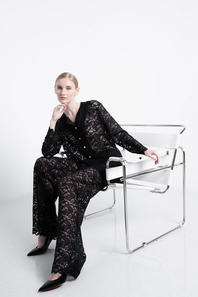 Lace Blazer Trousers Set Noir