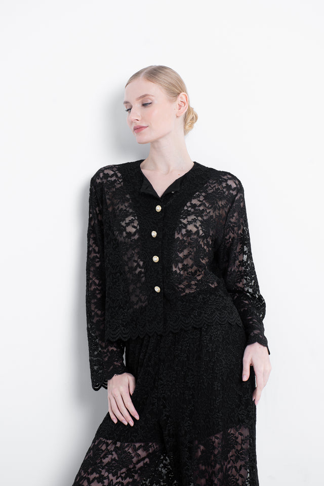 Lace Blazer Trousers Set Noir