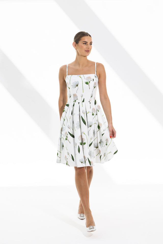 Above-Knee Dress Fleurs Blanches Print