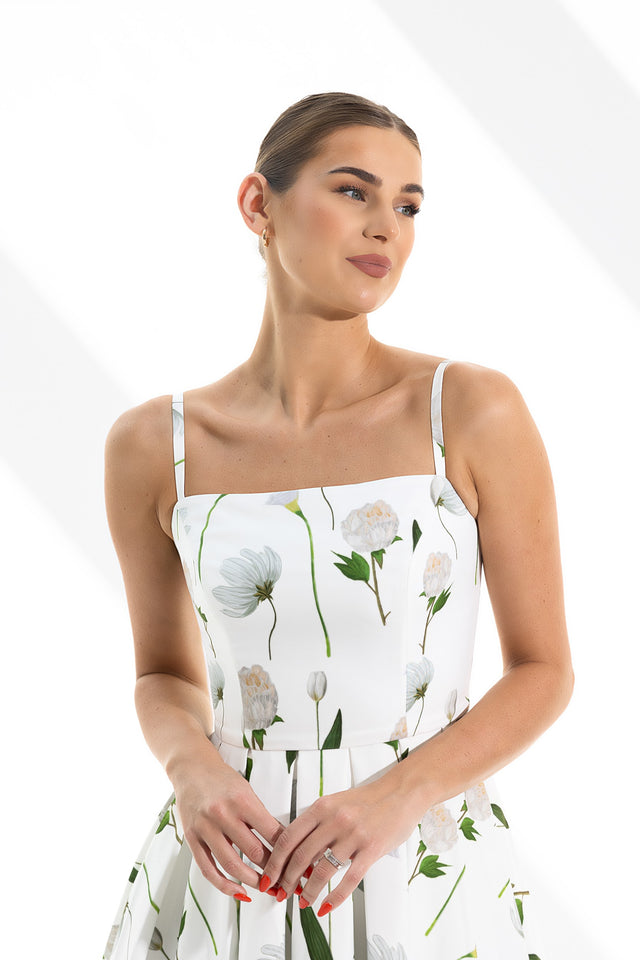 Above-Knee Dress Fleurs Blanches Print