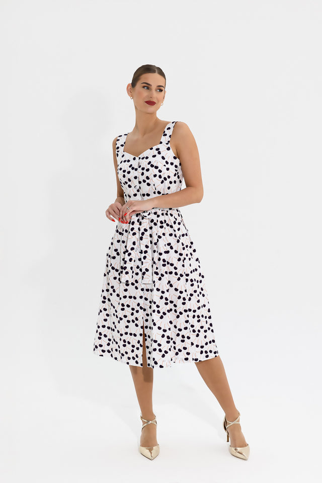 Cotton Midi Dress Cherry Noire Print