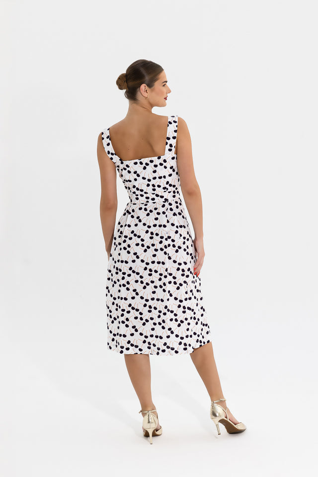 Cotton Midi Dress Cherry Noire Print