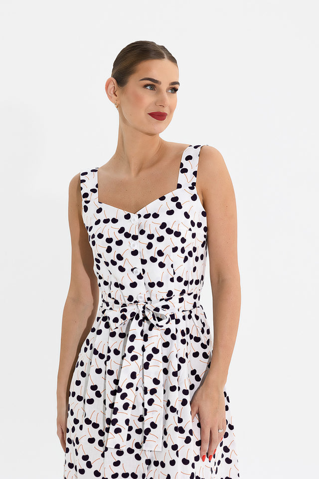 Cotton Midi Dress Cherry Noire Print