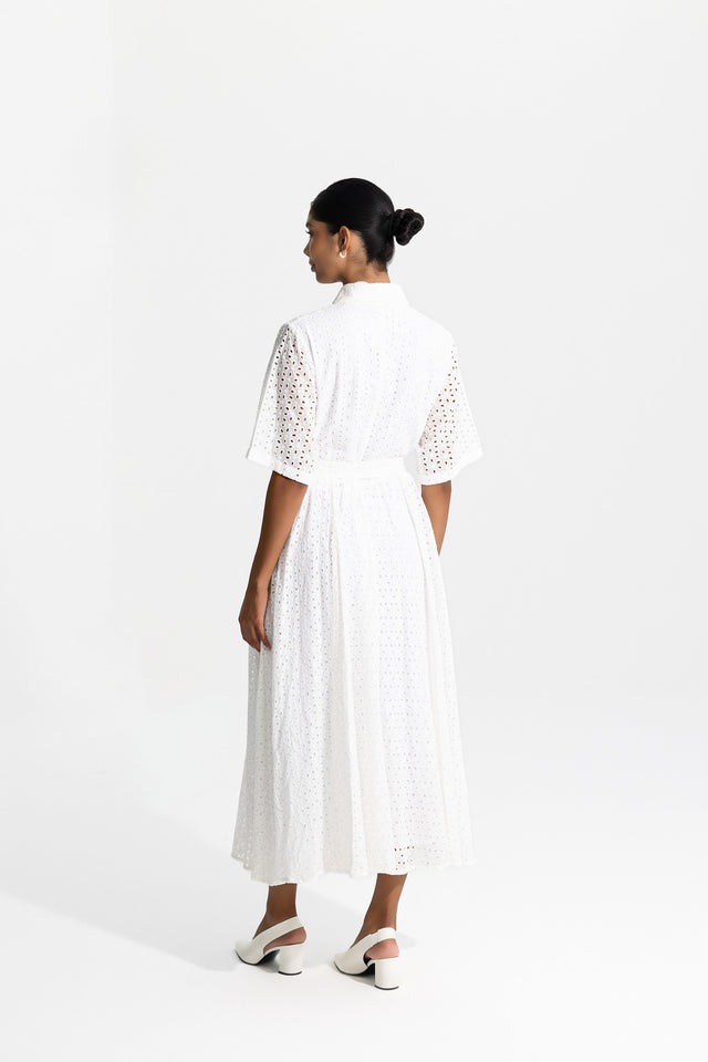 Long Broderie Dress Blanche