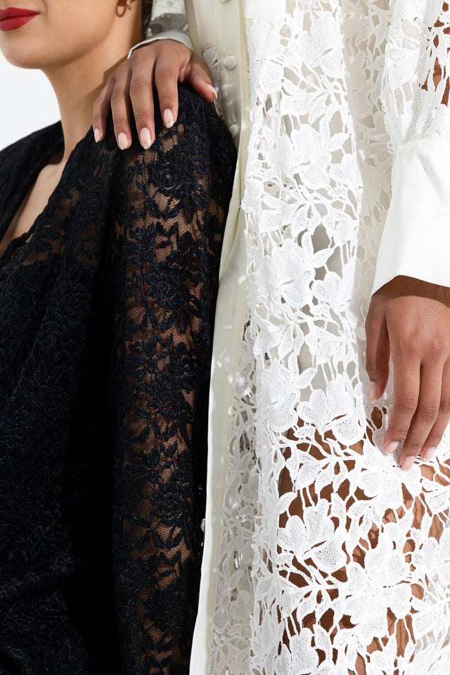 Long Lace and Silk Shirt Blanche