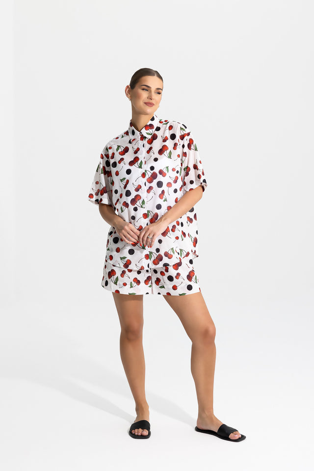 Organic Cotton Shorts Set Cherry Print