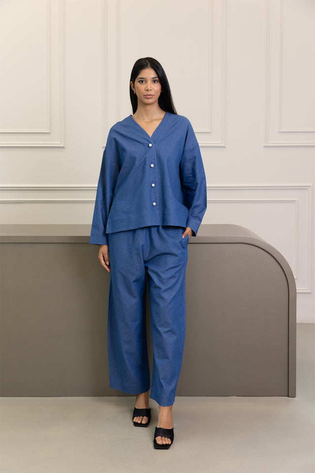 Light Denim Pearl Detail Set