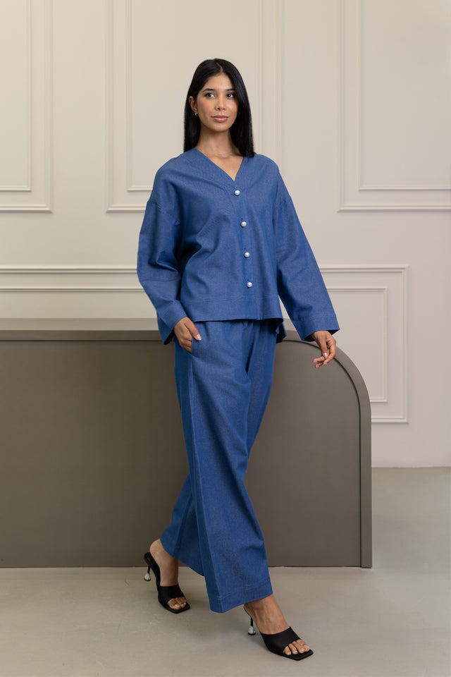 Light Denim Pearl Detail Set