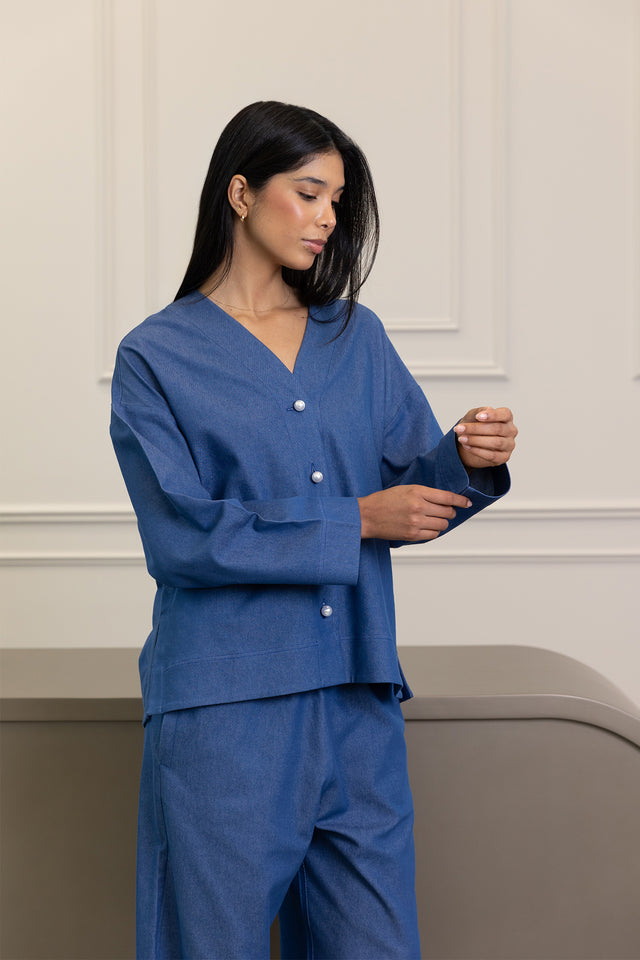 Light Denim Pearl Detail Set