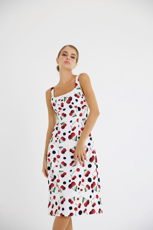 Midi Dress Cherry Print