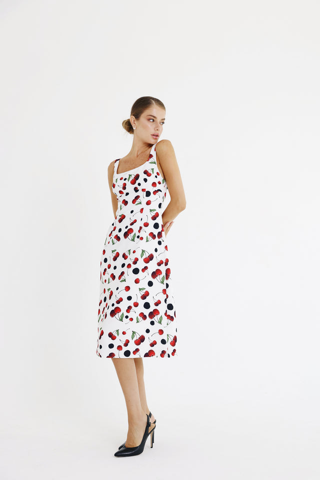 Midi Dress Cherry Print