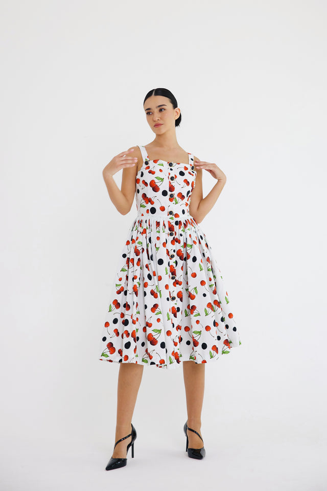 Below Knee Dress Cherry Print