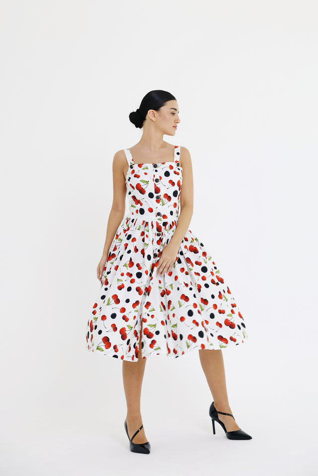 Below Knee Dress Cherry Print