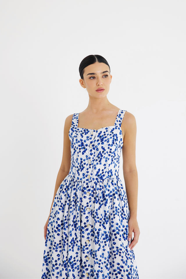 Linen Blue Aspen-Leaf Dress