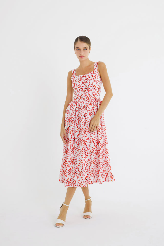 Linen Red Aspen-Leaf Dress