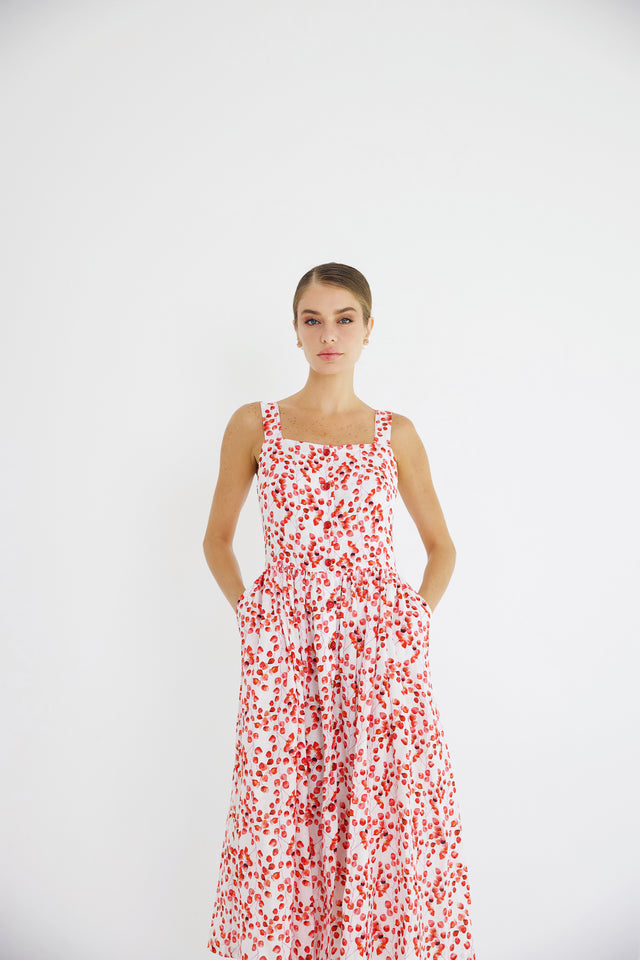 Linen Red Aspen-Leaf Dress