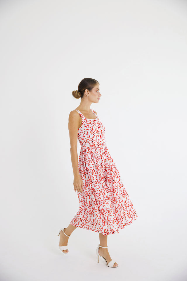 Linen Red Aspen-Leaf Dress