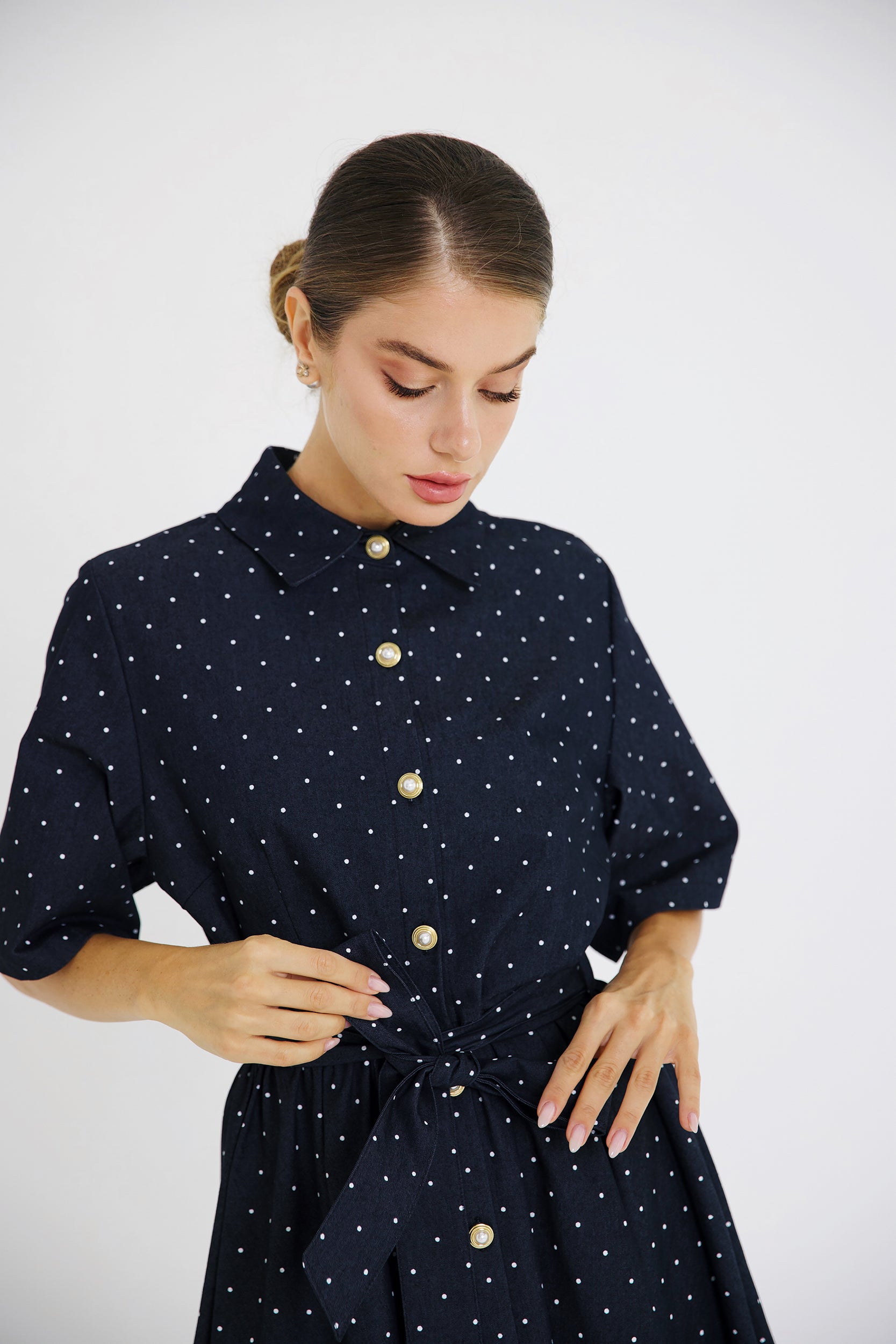 Denim polka dot dress hotsell