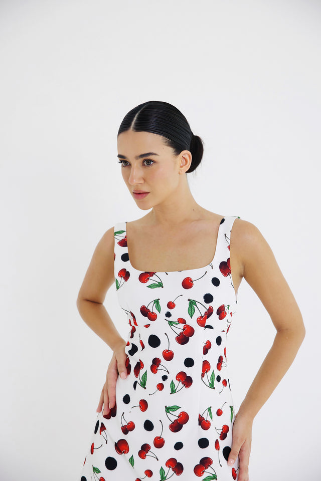 Mini A-line Dress Cherry Print