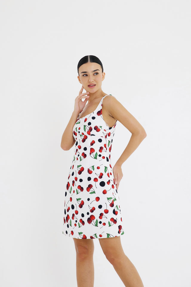 Mini A-line Dress Cherry Print