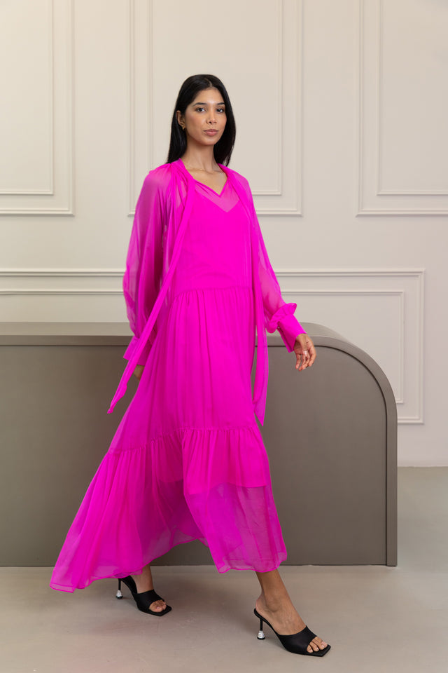 Silk Mirage Fuchsia Dress